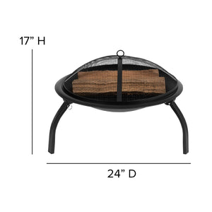 English Elm Chelton 22.5" Portable Wood Burning Fire Pit with Spark Screen, Poker & Foldable Design for Outdoor Fun YL-230-GG