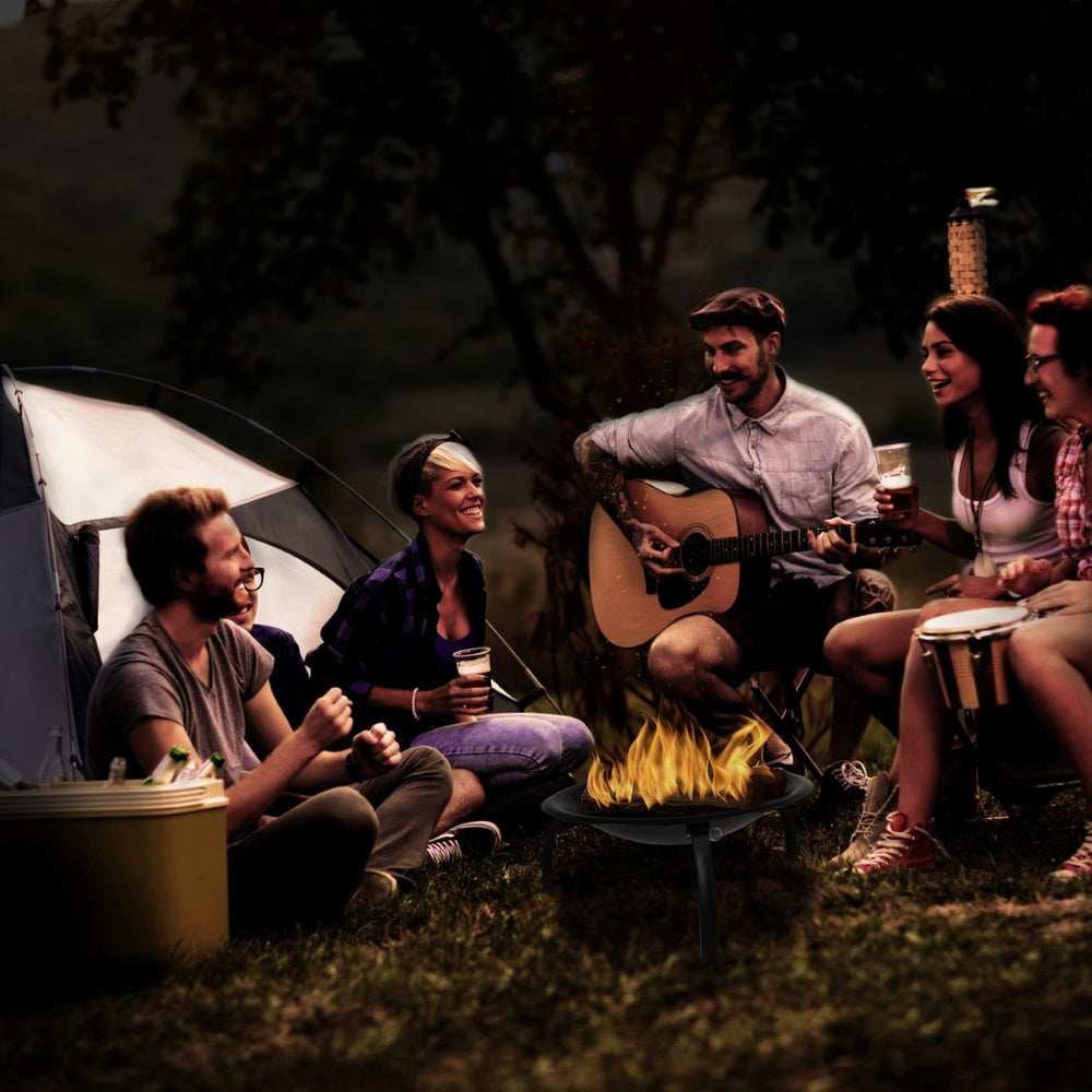 English Elm Chelton 22.5" Portable Wood Burning Fire Pit with Spark Screen, Poker & Foldable Design for Outdoor Fun YL-230-GG