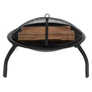 English Elm Chelton 22.5" Portable Wood Burning Fire Pit with Spark Screen, Poker & Foldable Design for Outdoor Fun YL-230-GG
