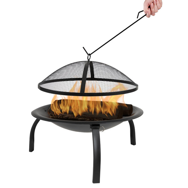 English Elm Chelton 22.5" Portable Wood Burning Fire Pit with Spark Screen, Poker & Foldable Design for Outdoor Fun YL-230-GG