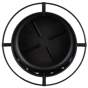 English Elm Chelton 29" Round Wood Burning Firepit with Starry Cutouts, Mesh Screen & Durable Design for Cozy Nights YL-32D-GG