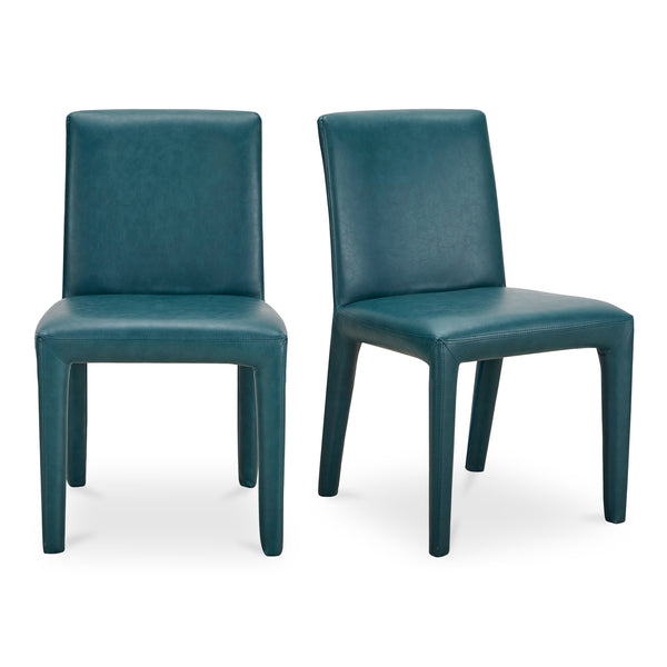 Moe's Home Monte Dining Chair Set Of 2 - Elegant Vegan Leather Upholstery With Comfort And Support Features Blue Upholstery, 100% Polyurethane,Iron Frame Ym-1007-36