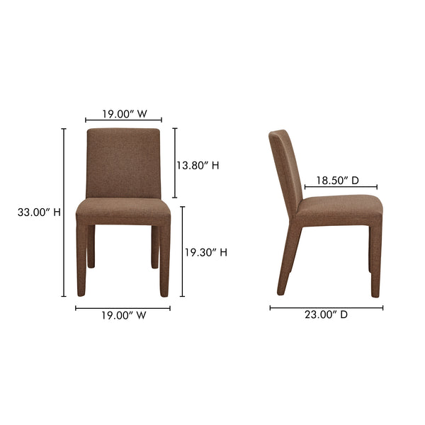 Moe's Home Monte Dining Chair Set Of 2 - Stylishly Upholstered, Stain-resistant Comfort For Everyday Dining Brown Upholstery, 100% Polyester,Iron Frame Ym-1008-03