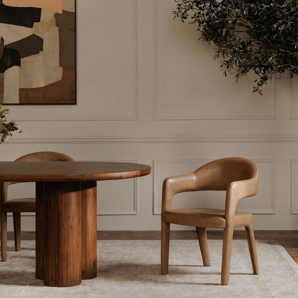 Moe's Home Martens Dining Chair - Modern Open Barrel Design With Padded Comfort And Sleek Iron Frame For Elegance Brown Top Grain Leather,Metal Frame Ym-1009-03