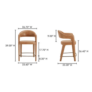 Moe's Home Martens Stylish Bar Stool With Open Barrel Back, Padded Seat, And Performance Fabric Upholstery Brown Top Grain Leather,Metal Frame Ym-1010-03