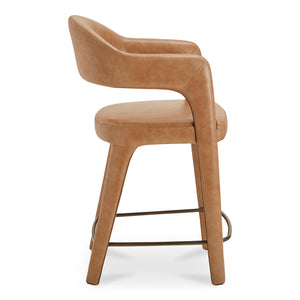 Moe's Home Martens Stylish Bar Stool With Open Barrel Back, Padded Seat, And Performance Fabric Upholstery Brown Top Grain Leather,Metal Frame Ym-1010-03