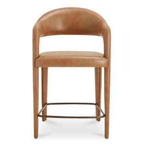 Moe's Home Martens Stylish Bar Stool With Open Barrel Back, Padded Seat, And Performance Fabric Upholstery Brown Top Grain Leather,Metal Frame Ym-1010-03