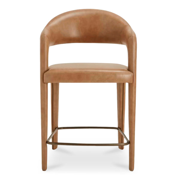 Moe's Home Martens Stylish Bar Stool With Open Barrel Back, Padded Seat, And Performance Fabric Upholstery Brown Top Grain Leather,Metal Frame Ym-1010-03