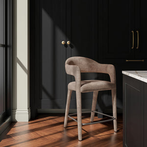 Moe's Home Martens Stylish Bar Stool With Open Barrel Back, Padded Seat, And Performance Fabric Upholstery Brown Upholstery, 100% Polyester,Metal Frame Ym-1010-21