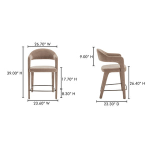 Moe's Home Martens Stylish Bar Stool With Open Barrel Back, Padded Seat, And Performance Fabric Upholstery Brown Upholstery, 100% Polyester,Metal Frame Ym-1010-21