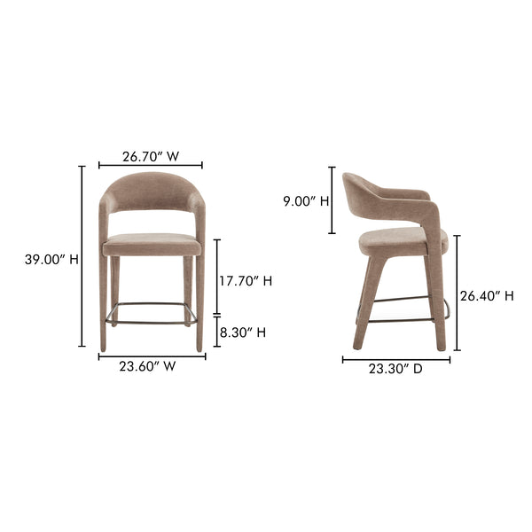 Moe's Home Martens Stylish Bar Stool With Open Barrel Back, Padded Seat, And Performance Fabric Upholstery Brown Upholstery, 100% Polyester,Metal Frame Ym-1010-21