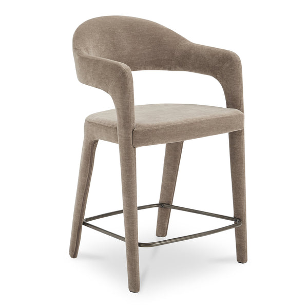 Moe's Home Martens Stylish Bar Stool With Open Barrel Back, Padded Seat, And Performance Fabric Upholstery Brown Upholstery, 100% Polyester,Metal Frame Ym-1010-21