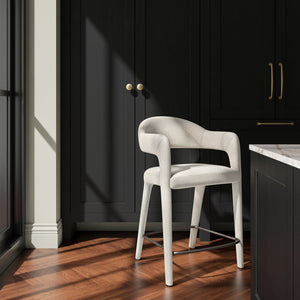 Moe's Home Martens Stylish Bar Stool With Open Barrel Back, Padded Seat, And Performance Fabric Upholstery Beige Upholstery, 100% Polyester,Metal Frame Ym-1010-34