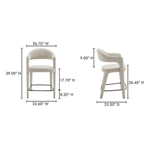 Moe's Home Martens Stylish Bar Stool With Open Barrel Back, Padded Seat, And Performance Fabric Upholstery Beige Upholstery, 100% Polyester,Metal Frame Ym-1010-34