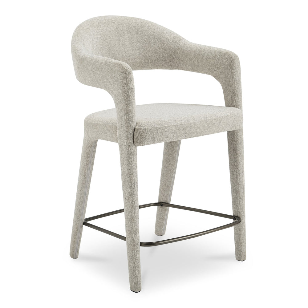 Moe's Home Martens Stylish Bar Stool With Open Barrel Back, Padded Seat, And Performance Fabric Upholstery Beige Upholstery, 100% Polyester,Metal Frame Ym-1010-34