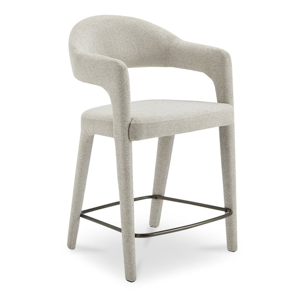 Moe's Home Martens Stylish Bar Stool With Open Barrel Back, Padded Seat, And Performance Fabric Upholstery Beige Upholstery, 100% Polyester,Metal Frame Ym-1010-34