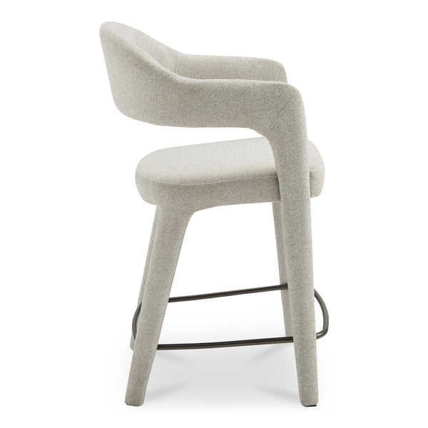 Moe's Home Martens Stylish Bar Stool With Open Barrel Back, Padded Seat, And Performance Fabric Upholstery Beige Upholstery, 100% Polyester,Metal Frame Ym-1010-34