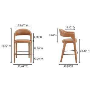 Moe's Home Martens Stylish Bar Stool With Open Barrel Back, Padded Seat, And Performance Fabric Upholstery Brown Top Grain Leather,Metal Frame Ym-1011-03