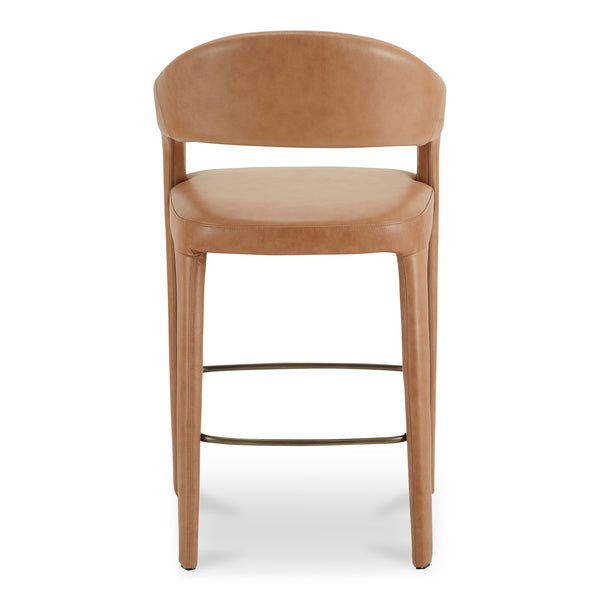 Moe's Home Martens Stylish Bar Stool With Open Barrel Back, Padded Seat, And Performance Fabric Upholstery Brown Top Grain Leather,Metal Frame Ym-1011-03