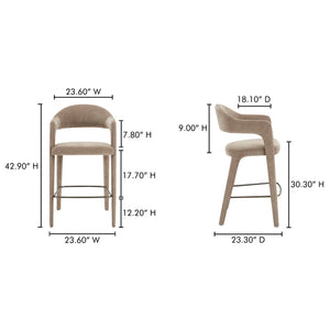 Moe's Home Martens Stylish Bar Stool With Open Barrel Back, Padded Seat, And Performance Fabric Upholstery Brown Upholstery, 100% Polyester,Metal Frame Ym-1011-21