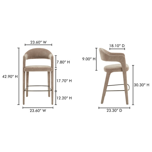 Moe's Home Martens Stylish Bar Stool With Open Barrel Back, Padded Seat, And Performance Fabric Upholstery Brown Upholstery, 100% Polyester,Metal Frame Ym-1011-21