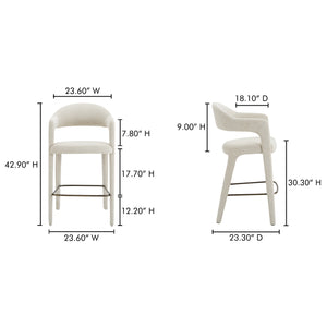 Moe's Home Martens Stylish Bar Stool With Open Barrel Back, Padded Seat, And Performance Fabric Upholstery Beige Upholstery, 100% Polyester,Metal Frame Ym-1011-34