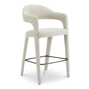 Moe's Home Martens Stylish Bar Stool With Open Barrel Back, Padded Seat, And Performance Fabric Upholstery Beige Upholstery, 100% Polyester,Metal Frame Ym-1011-34