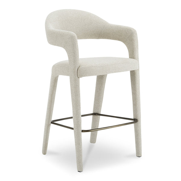 Moe's Home Martens Stylish Bar Stool With Open Barrel Back, Padded Seat, And Performance Fabric Upholstery Beige Upholstery, 100% Polyester,Metal Frame Ym-1011-34