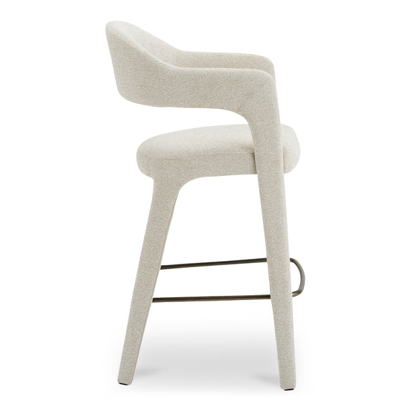 Moe's Home Martens Stylish Bar Stool With Open Barrel Back, Padded Seat, And Performance Fabric Upholstery Beige Upholstery, 100% Polyester,Metal Frame Ym-1011-34