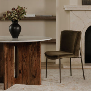 Moe's Home Early Dining Chair Set Of 2 - Elegant Minimalist Design With Comfortable Upholstered Seats Green Upholstery, 100% Polyester,Metal Frame Ym-1012-27