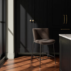 Moe's Home Early Elegant Bar Stool With Performance Fabric Upholstery And Slim Blackened Bronze Metal Frame Brown Upholstery, 100% Polyester,Metal Frame Ym-1013-20