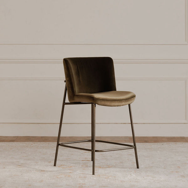 Moe's Home Early Elegant Bar Stool With Performance Fabric Upholstery And Slim Blackened Bronze Metal Frame Green Upholstery, 100% Polyester,Metal Frame Ym-1013-27