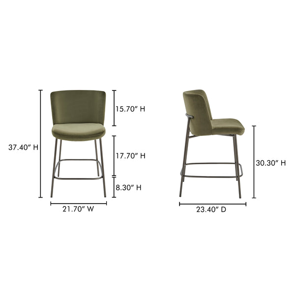 Moe's Home Early Elegant Bar Stool With Performance Fabric Upholstery And Slim Blackened Bronze Metal Frame Green Upholstery, 100% Polyester,Metal Frame Ym-1013-27