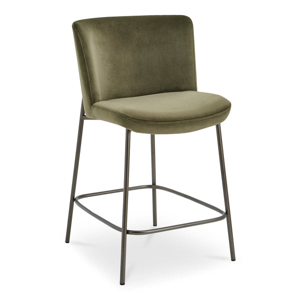 Moe's Home Early Elegant Bar Stool With Performance Fabric Upholstery And Slim Blackened Bronze Metal Frame Green Upholstery, 100% Polyester,Metal Frame Ym-1013-27