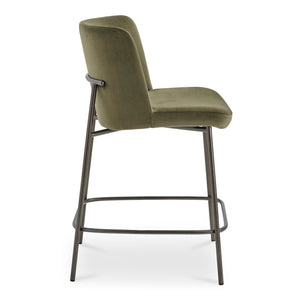 Moe's Home Early Elegant Bar Stool With Performance Fabric Upholstery And Slim Blackened Bronze Metal Frame Green Upholstery, 100% Polyester,Metal Frame Ym-1013-27