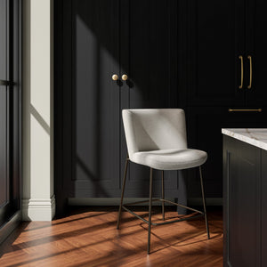 Moe's Home Early Elegant Bar Stool With Performance Fabric Upholstery And Slim Blackened Bronze Metal Frame Beige Upholstery, 100% Polyester,Metal Frame Ym-1013-34