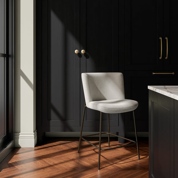 Moe's Home Early Elegant Bar Stool With Performance Fabric Upholstery And Slim Blackened Bronze Metal Frame Beige Upholstery, 100% Polyester,Metal Frame Ym-1013-34