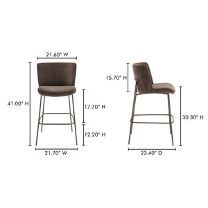 Moe's Home Early Elegant Bar Stool With Performance Fabric Upholstery And Slim Blackened Bronze Metal Frame Brown Upholstery, 100% Polyester,Metal Frame Ym-1014-20