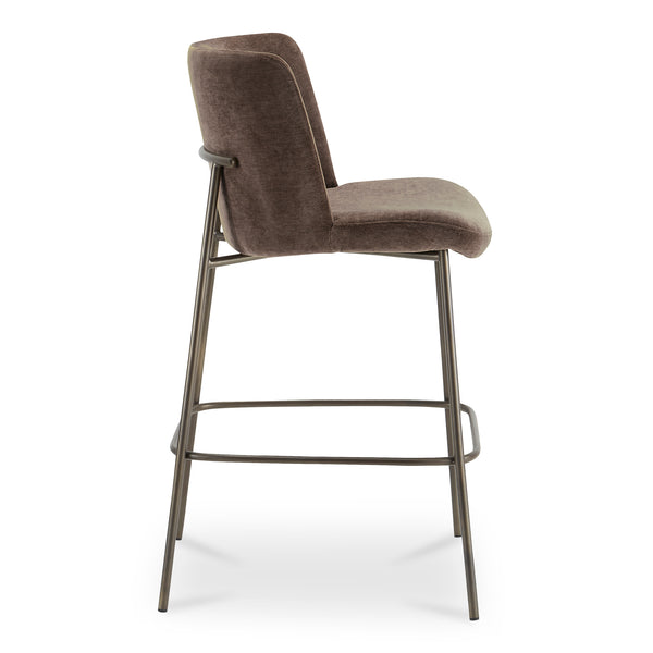 Moe's Home Early Elegant Bar Stool With Performance Fabric Upholstery And Slim Blackened Bronze Metal Frame Brown Upholstery, 100% Polyester,Metal Frame Ym-1014-20
