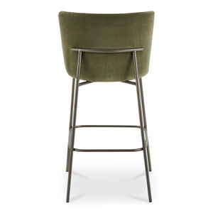 Moe's Home Early Elegant Bar Stool With Performance Fabric Upholstery And Slim Blackened Bronze Metal Frame Green Upholstery, 100% Polyester,Metal Frame Ym-1014-27