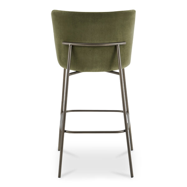 Moe's Home Early Elegant Bar Stool With Performance Fabric Upholstery And Slim Blackened Bronze Metal Frame Green Upholstery, 100% Polyester,Metal Frame Ym-1014-27