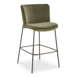 Moe's Home Early Elegant Bar Stool With Performance Fabric Upholstery And Slim Blackened Bronze Metal Frame Green Upholstery, 100% Polyester,Metal Frame Ym-1014-27