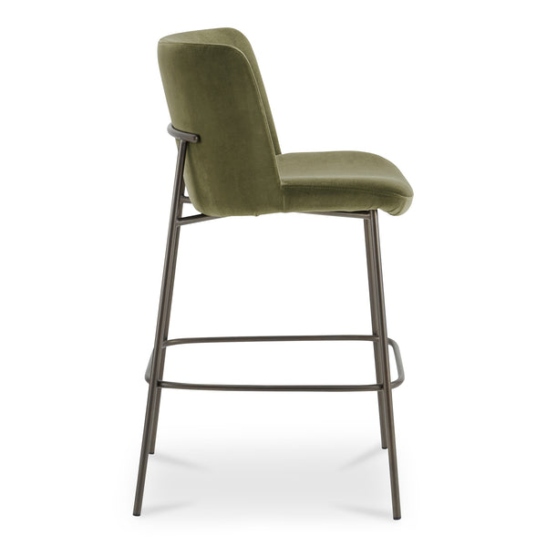 Moe's Home Early Elegant Bar Stool With Performance Fabric Upholstery And Slim Blackened Bronze Metal Frame Green Upholstery, 100% Polyester,Metal Frame Ym-1014-27