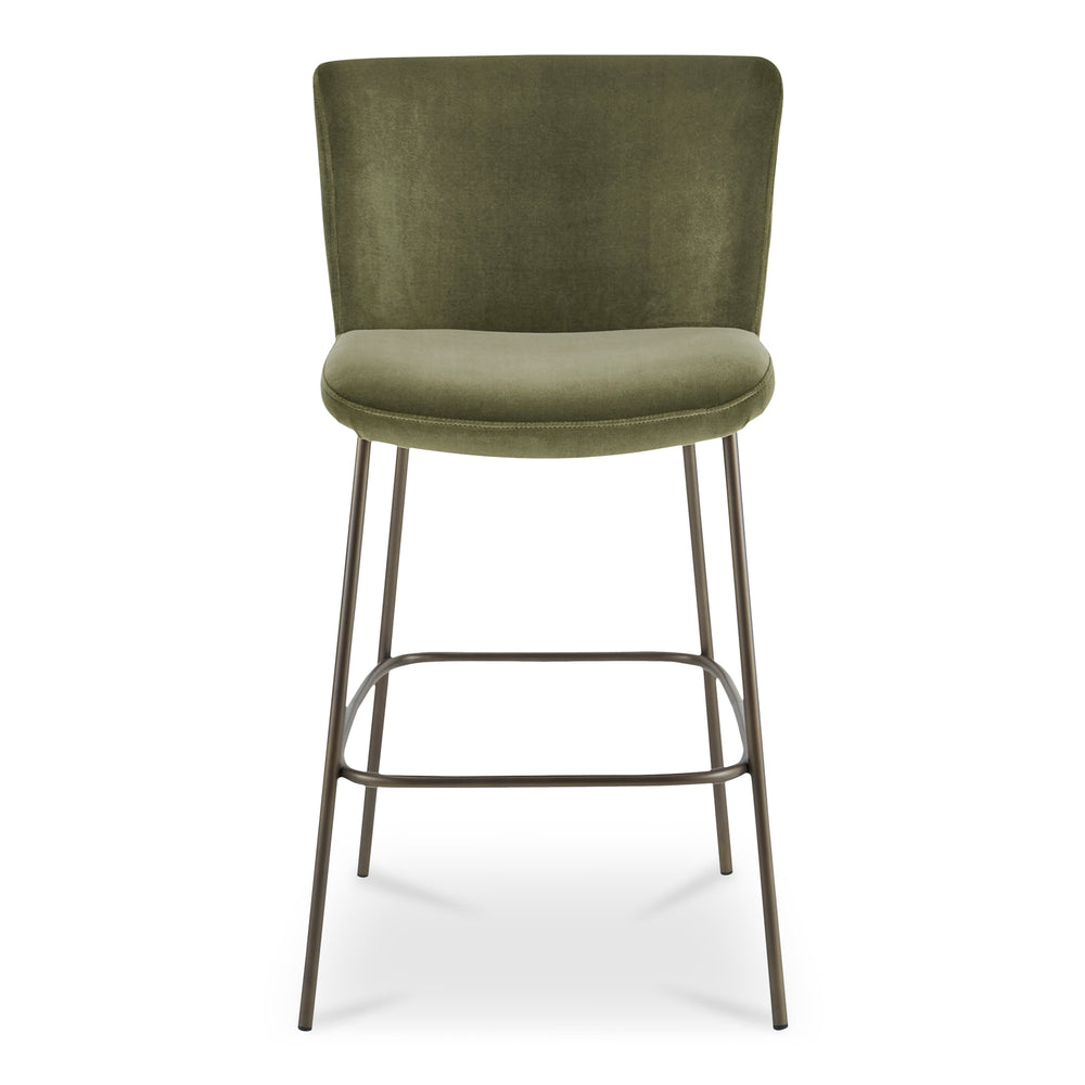 Moe's Home Early Elegant Bar Stool With Performance Fabric Upholstery And Slim Blackened Bronze Metal Frame Green Upholstery, 100% Polyester,Metal Frame Ym-1014-27