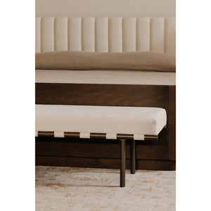 Moe's Home Carson Dining Bench – Stylish Performance Fabric & Durable Metal Frame Perfect For Dining Or Living Rooms Beige Upholstery, 100% Polyester,Metal Frame Ym-1016-34