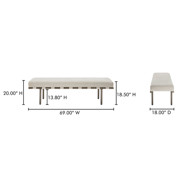 Moe's Home Carson Dining Bench – Stylish Performance Fabric & Durable Metal Frame Perfect For Dining Or Living Rooms Beige Upholstery, 100% Polyester,Metal Frame Ym-1016-34