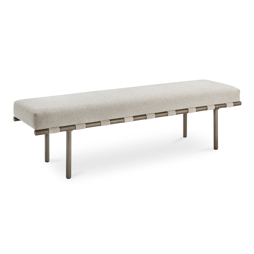 Moe's Home Carson Dining Bench – Stylish Performance Fabric & Durable Metal Frame Perfect For Dining Or Living Rooms Beige Upholstery, 100% Polyester,Metal Frame Ym-1016-34