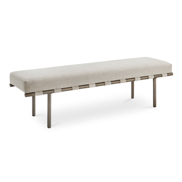 Moe's Home Carson Dining Bench – Stylish Performance Fabric & Durable Metal Frame Perfect For Dining Or Living Rooms Beige Upholstery, 100% Polyester,Metal Frame Ym-1016-34