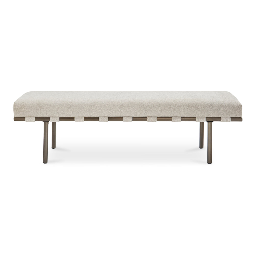 Moe's Home Carson Dining Bench – Stylish Performance Fabric & Durable Metal Frame Perfect For Dining Or Living Rooms Beige Upholstery, 100% Polyester,Metal Frame Ym-1016-34