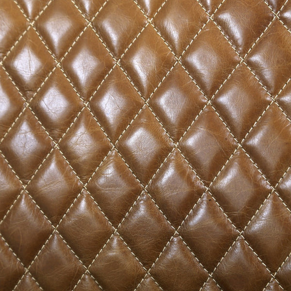 Pasargad Home Capri Brown Top Grain Leather Accent Chair - Elegant, Quilted Design For Dining Spaces Brown Leather Chair-0115-1